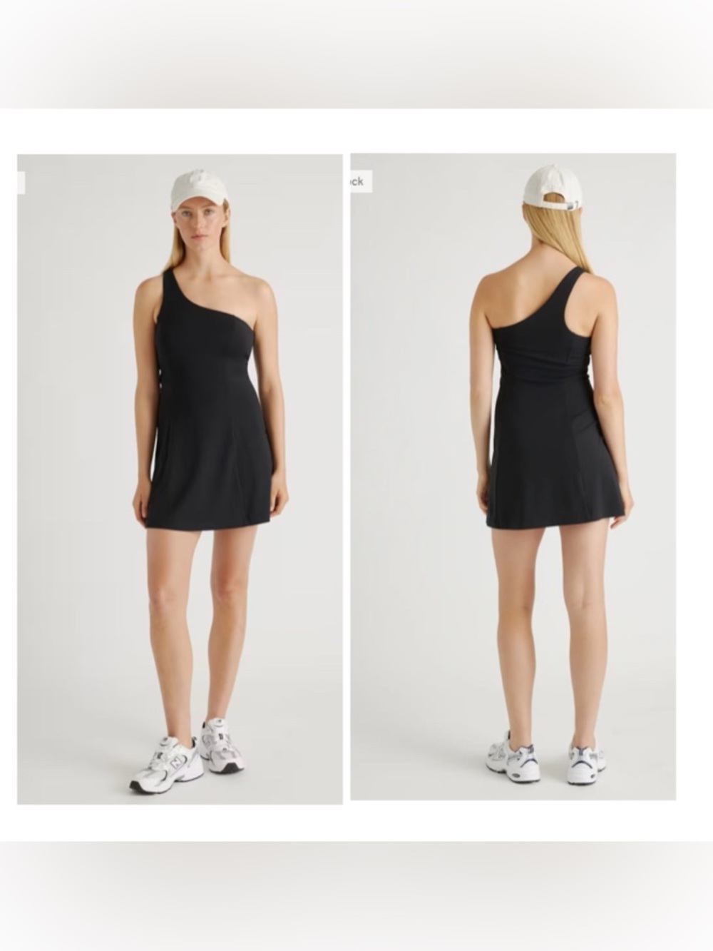 Quince Small Black Ultra-Form One-Shoulder Active Dress Sweat-Wicking Athleisure